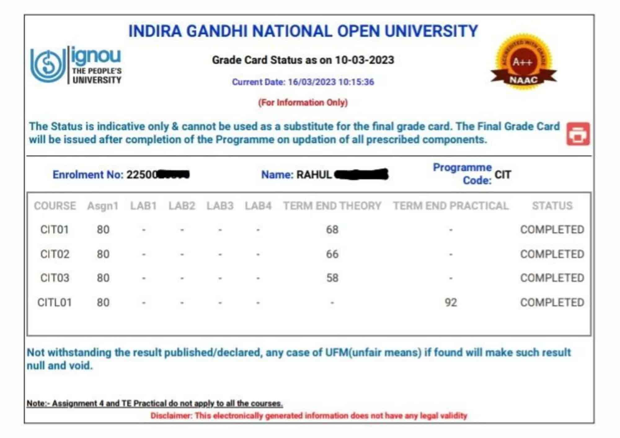 Certification in Information Technology - IGNOU